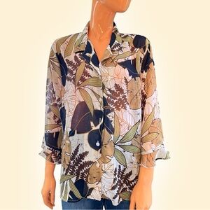 ALFRED DUNNER Petite Plus Leaf Print Blouse